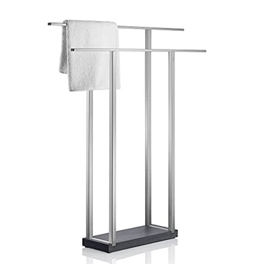 blomus -MENOTO- Towel stand made of matte stainless steel, freestanding with 2 towel rails, exclusive look, modern bathroom accessory, easy assembly (H / W / D: 90 x 75 x 16 cm, stainless steel, 68694) on sale